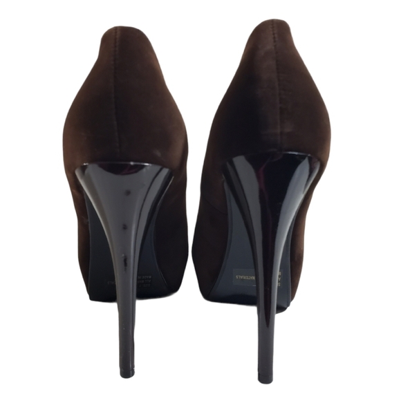 Qupid Brown Open Toe Slip-On Faux Suede Heels Sz 7 - Picture 6 of 9